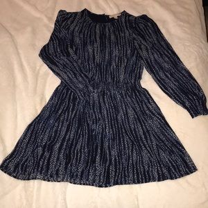 Michael Kors Short Navy Pattern Long Sleeved Dress